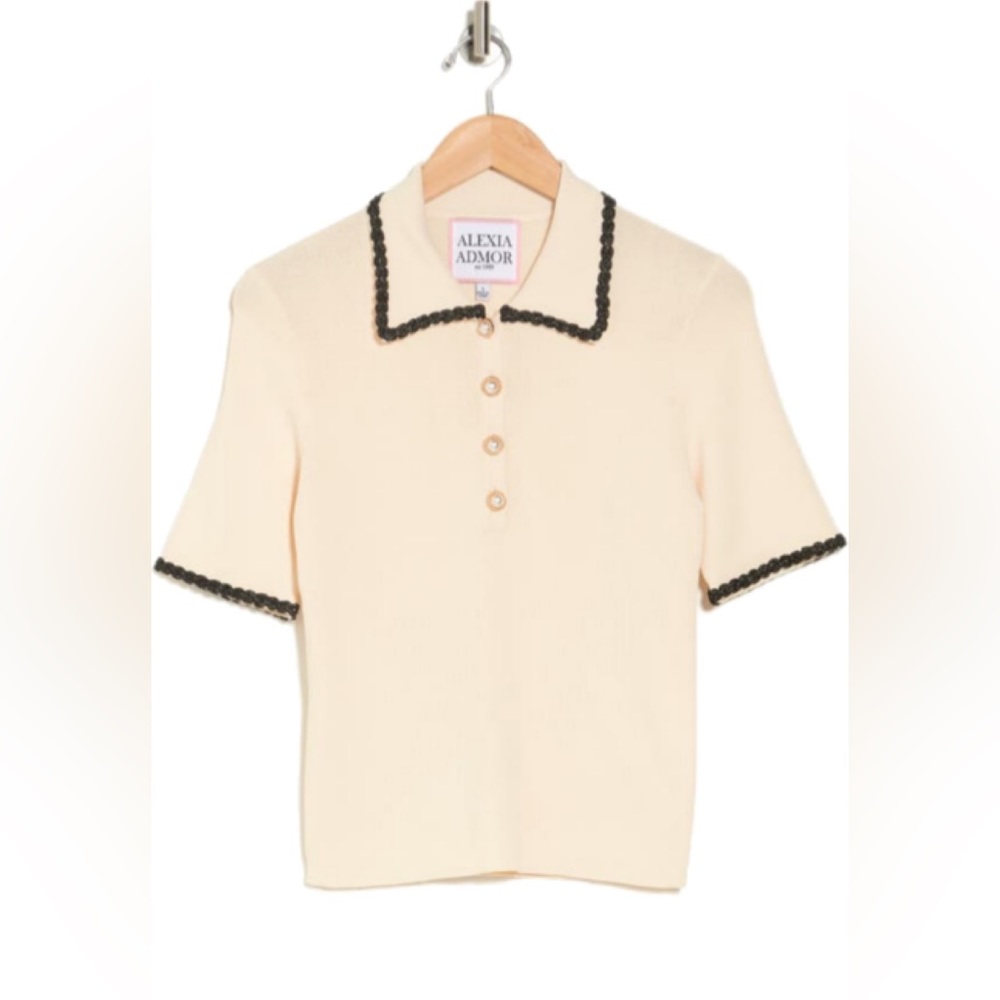 Alexia Admor Polo Top with Pearl Buttons